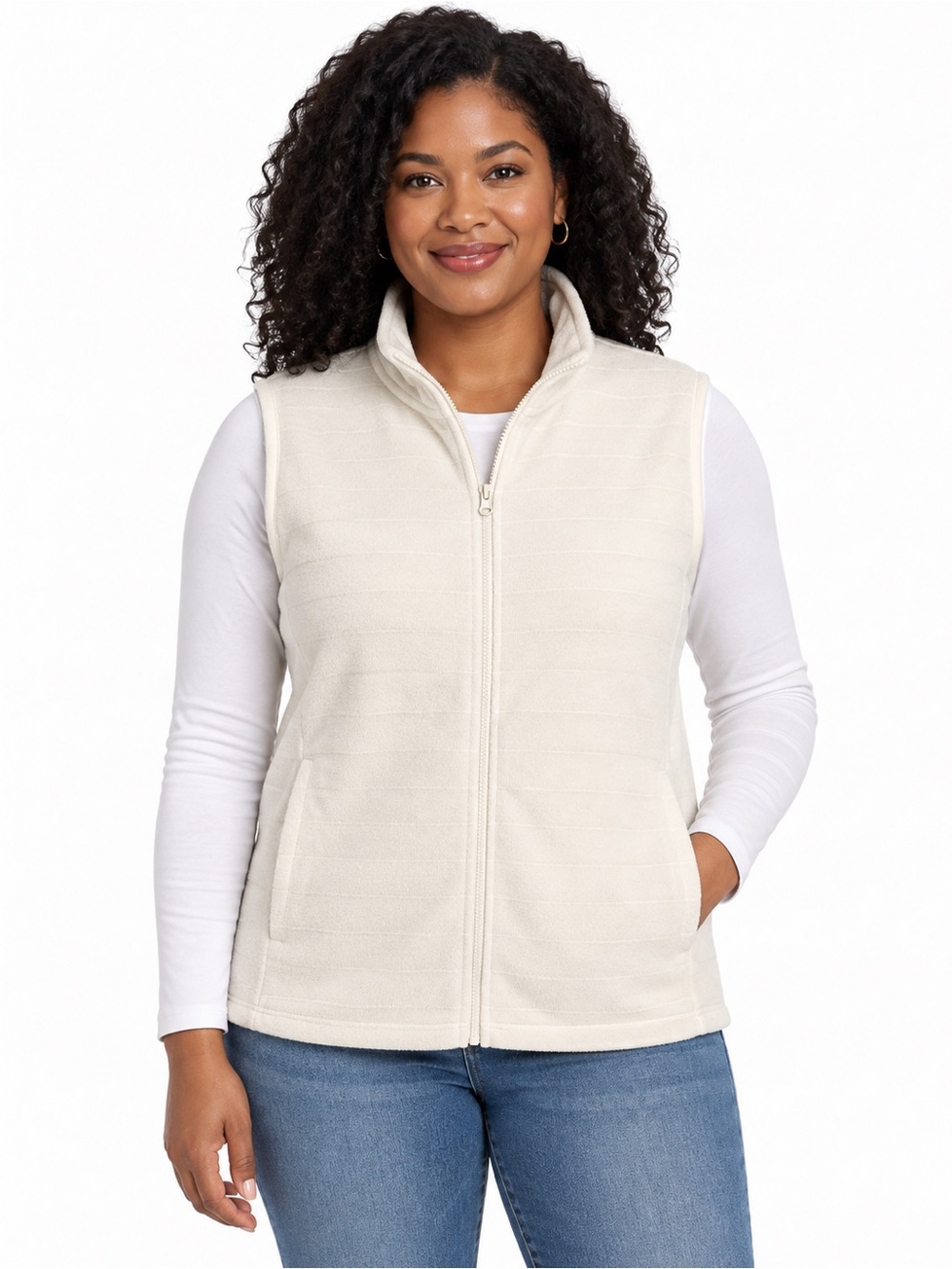 Mono B Cream Textured Fleece Zip Vest – Women’s 2XL
